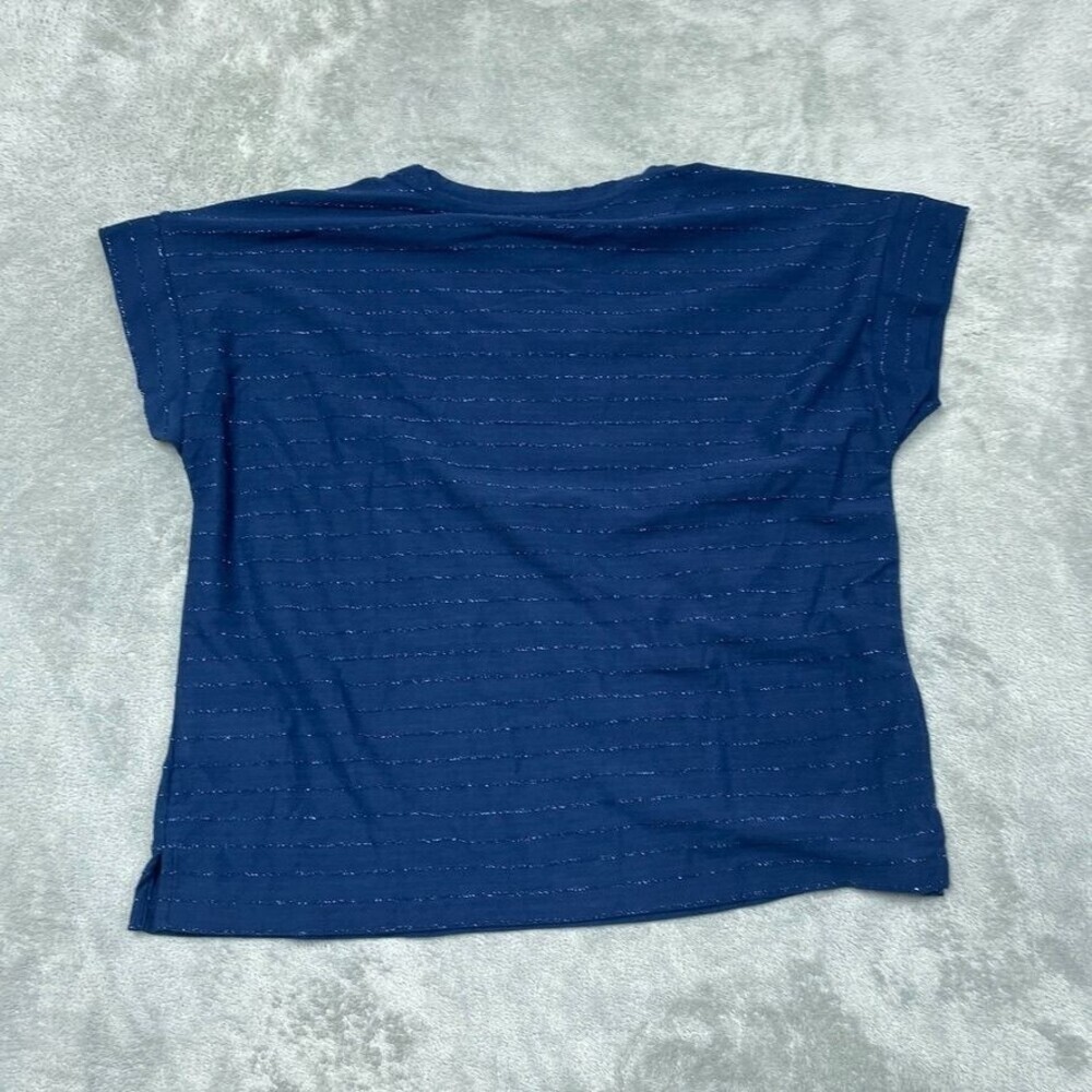 💥 Ellen Tracy Womens Blue Glitter Stripe Short Sleeve Top Size L d0307 - Picture 7 of 8